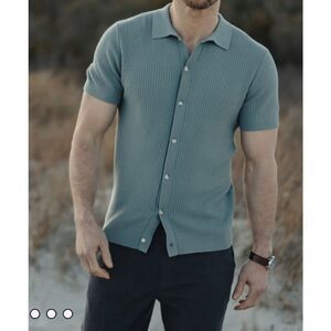 The Normal Brand Waffle Stitch Button Up in Juniper Men’s Small NEW